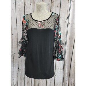 Suzanne Betro Women's Small Embroidered Lace Sleeve‎ Floral Blouse Shirt Top EUC
